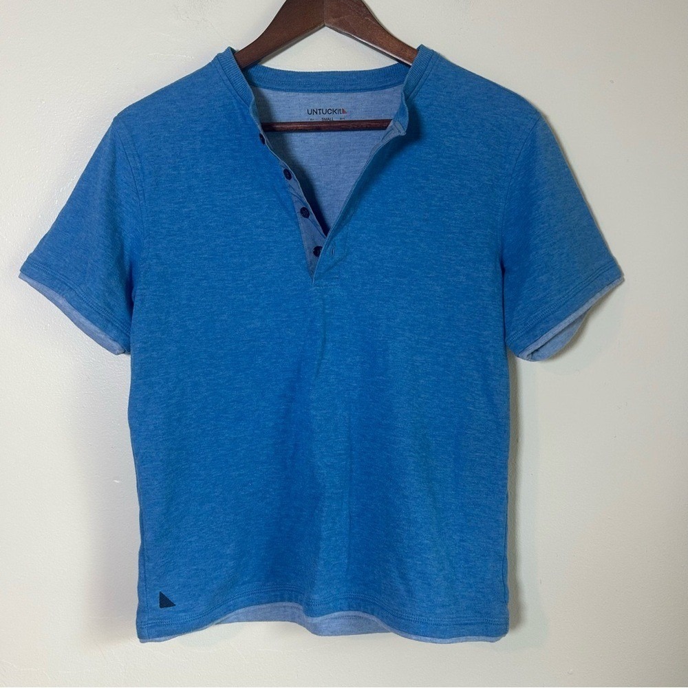 UNTUCKit‎ Blue Henley Shirt Short Sleeve Casual Comfort Top Women Small